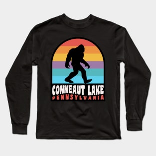 Conneaut Lake Pennsylvania Bigfoot Sasquatch Retro Sunset Long Sleeve T-Shirt